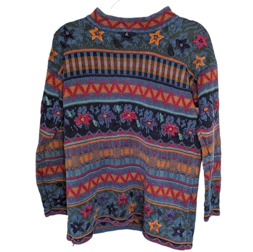 Vintage Paul Harris Design thick Sweater Fair Isle Floral Pattern Size Small